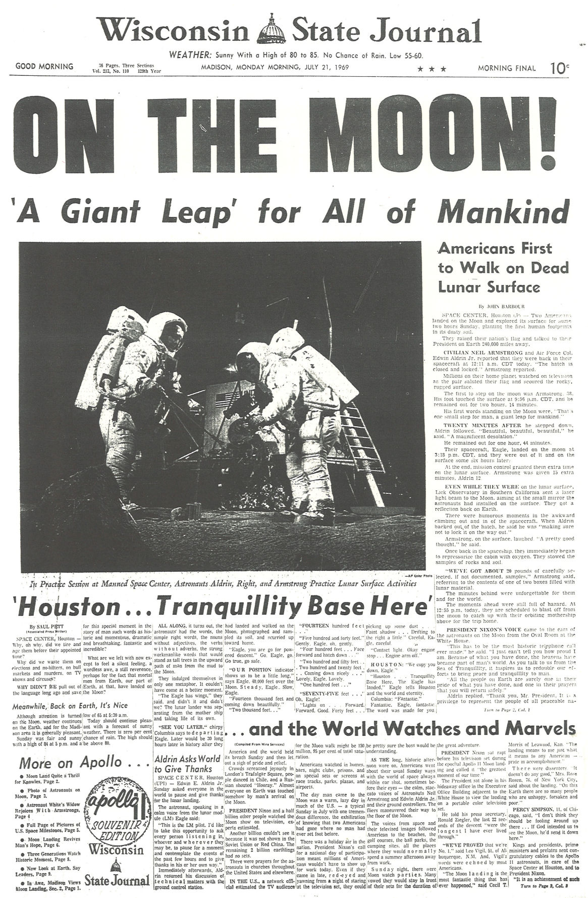 Wisconsin State Journal July 21, 1969 p01